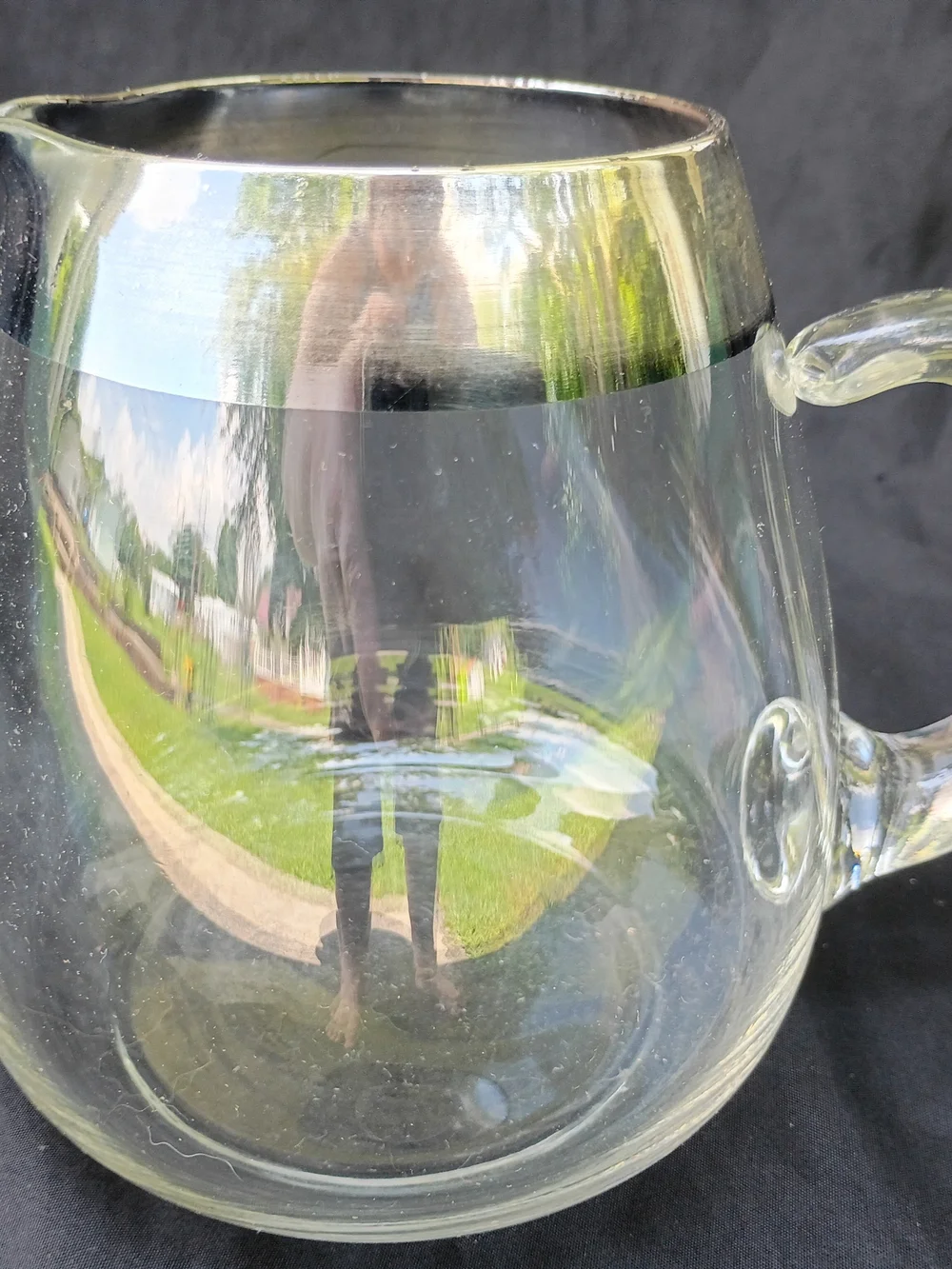 Vtg MCM Dorothy Thorpe Style Silver Band Stour Glass Pitcher Applied Handle